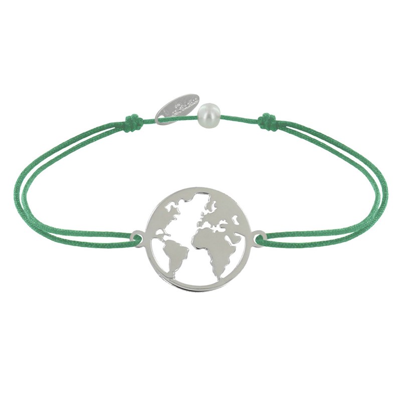 Bracelet Lien Médaille Argent 925 Ronde Mappemonde - Vert