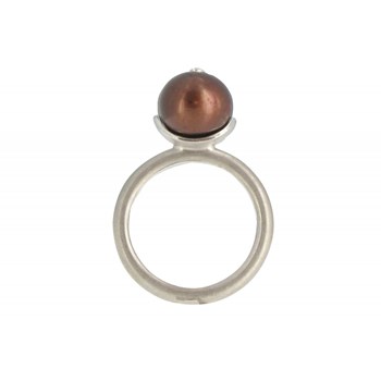 Bague Argent 925 Rhodié Perle de Culture 11 mm Cuivrée et son Strass