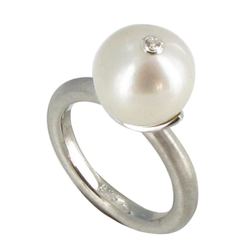Bague Argent 925 Rhodié Perle de Culture Blanche et son Strass