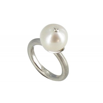 Bague Argent 925 Rhodié Perle de Culture Blanche et son Strass