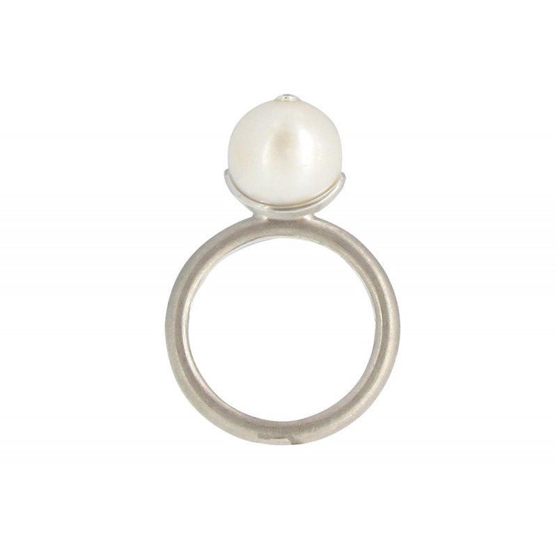 Bague Argent 925 Rhodié Perle de Culture Blanche et son Strass - vue 3