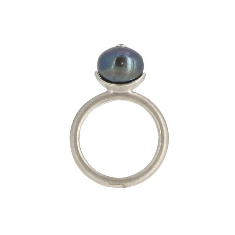 Bague Argent 925 Rhodié Perle de Culture Grise Foncée et son Strass - vue 3