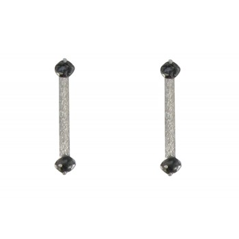 Boucles d'Oreilles Bâton en Argent 925 Brossé et ses 2 Diamants Noirs