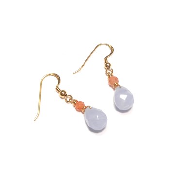 Boucles d'Oreilles Calcédoine et Pierre de Lune Argent 925 Doré