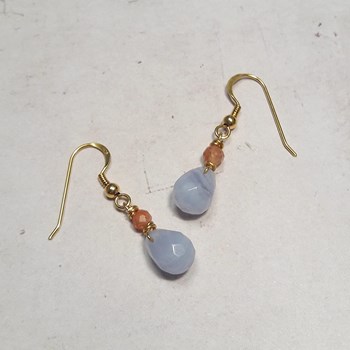 Boucles d'Oreilles Calcédoine et Pierre de Lune Argent 925 Doré