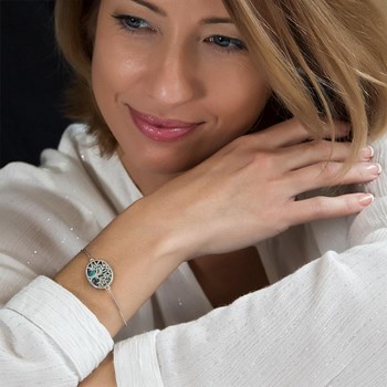 Bracelet ADEN réglable Nacre abalone sur argent massif rhodié arbre de vie forme ovale
