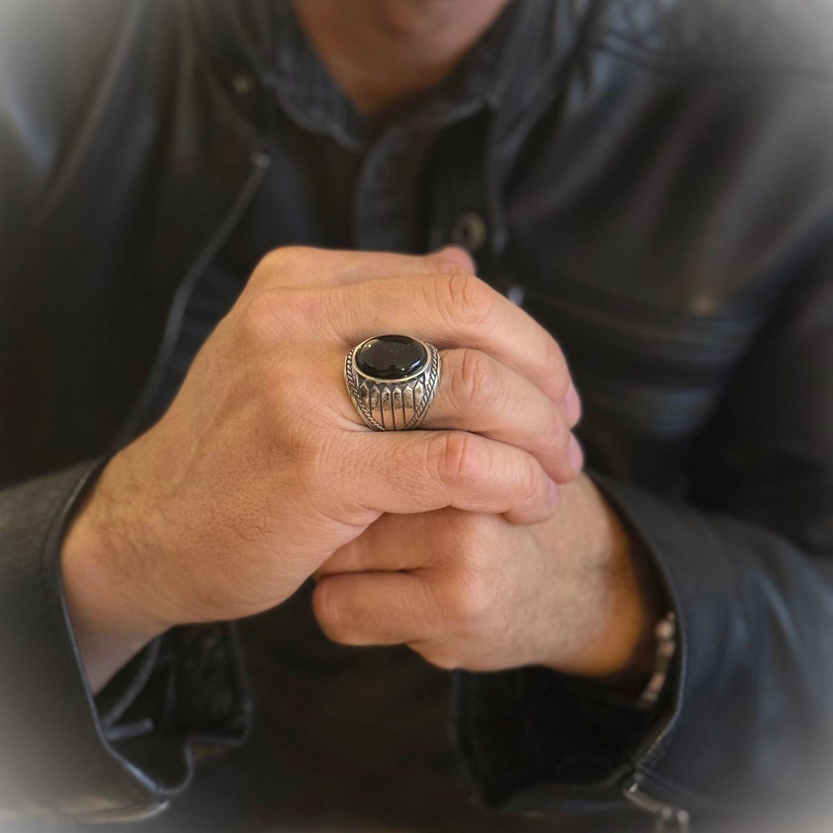 Bague Homme Argent Onyx Indiana - vue 2
