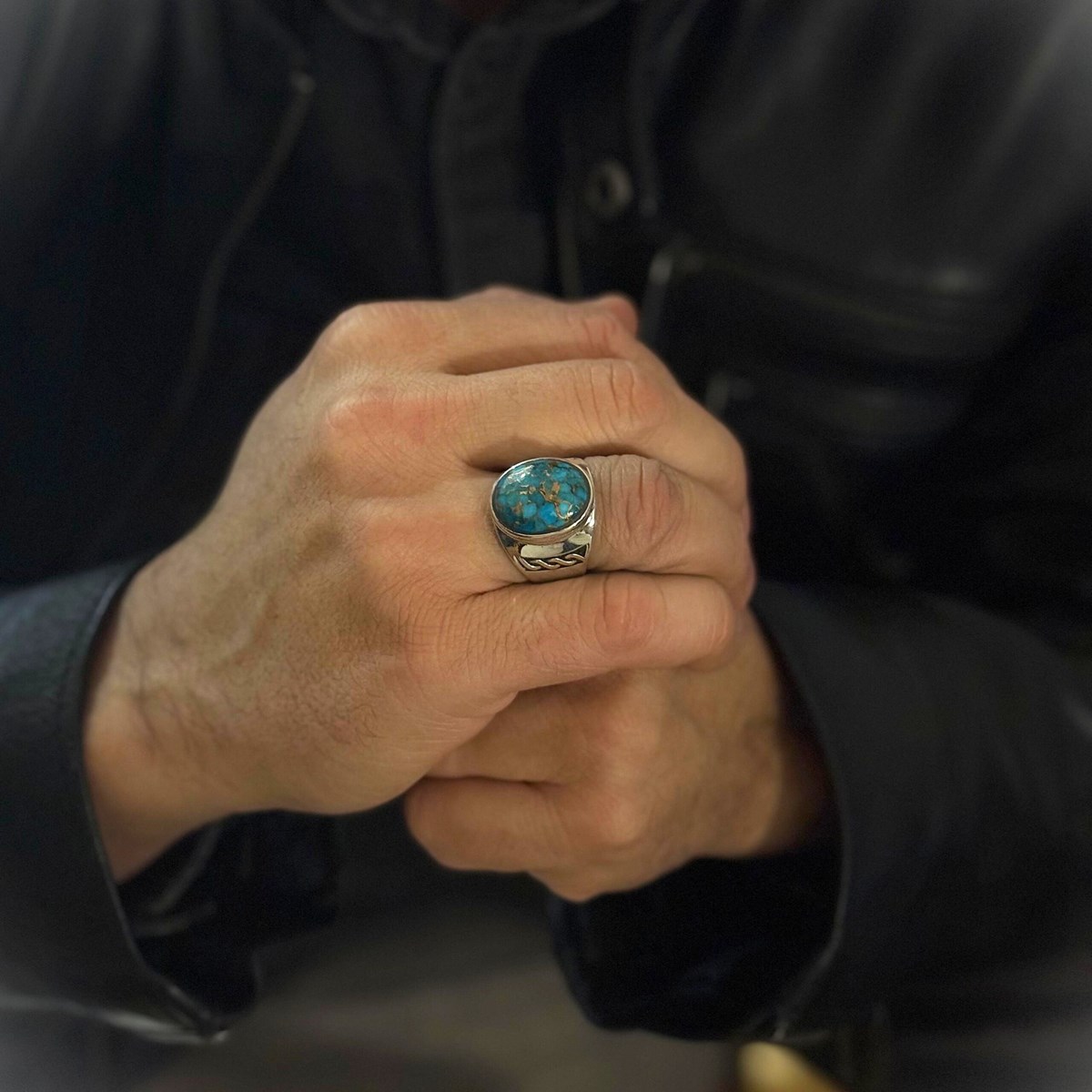 Bague Homme Turquoise Massive Argent - vue 2