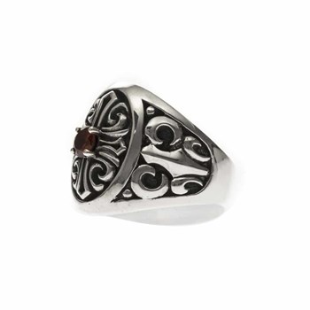 Chevalière Croix Pierre oeil De Tigre Rouge Argent