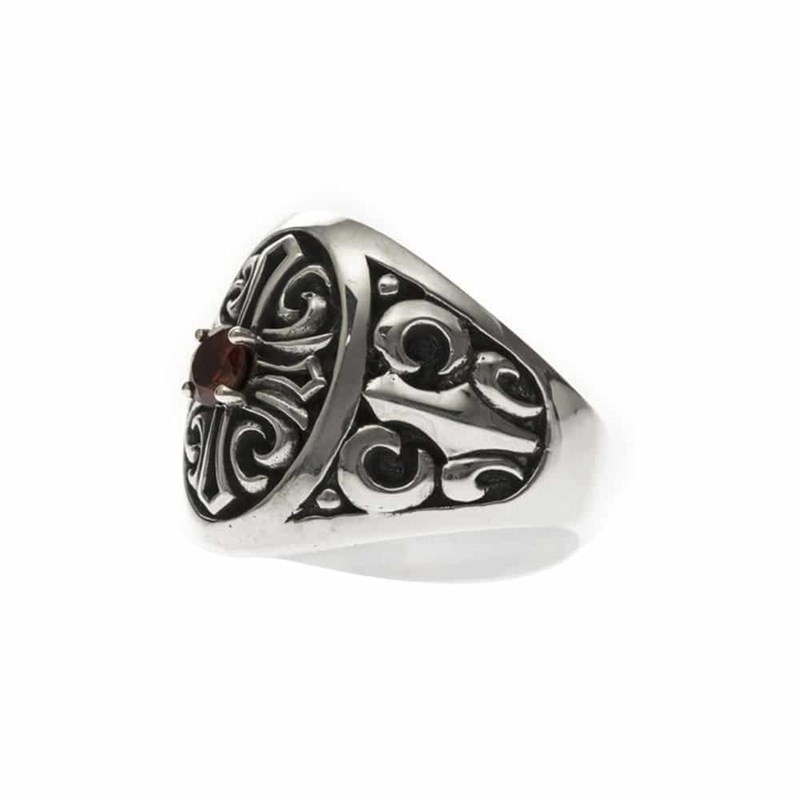 Chevalière Croix Pierre oeil De Tigre Rouge Argent - vue 2