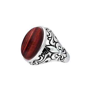 Chevalière Homme Royale oeil De Tigre Rouge Argent