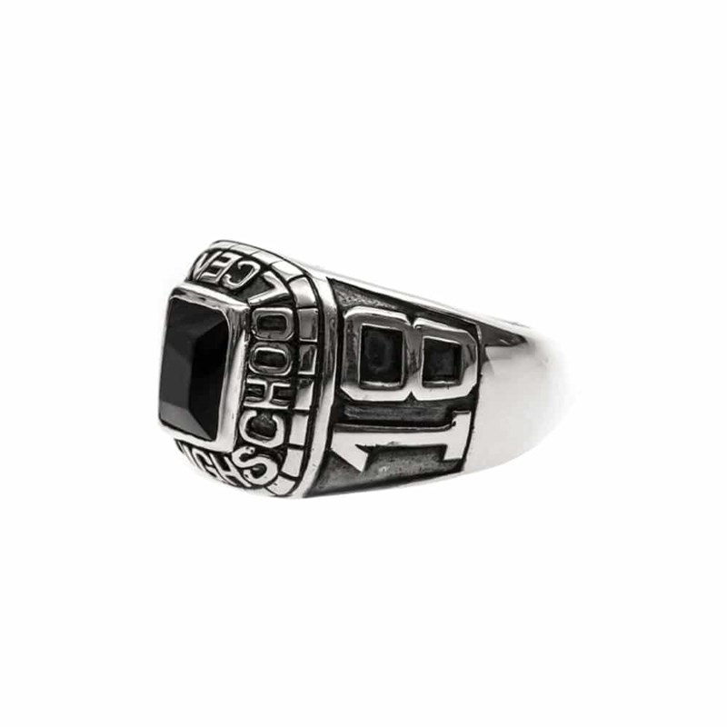 Chevalière Argent Homme Universitaire Pierre Quartz Noire Argent - vue 2