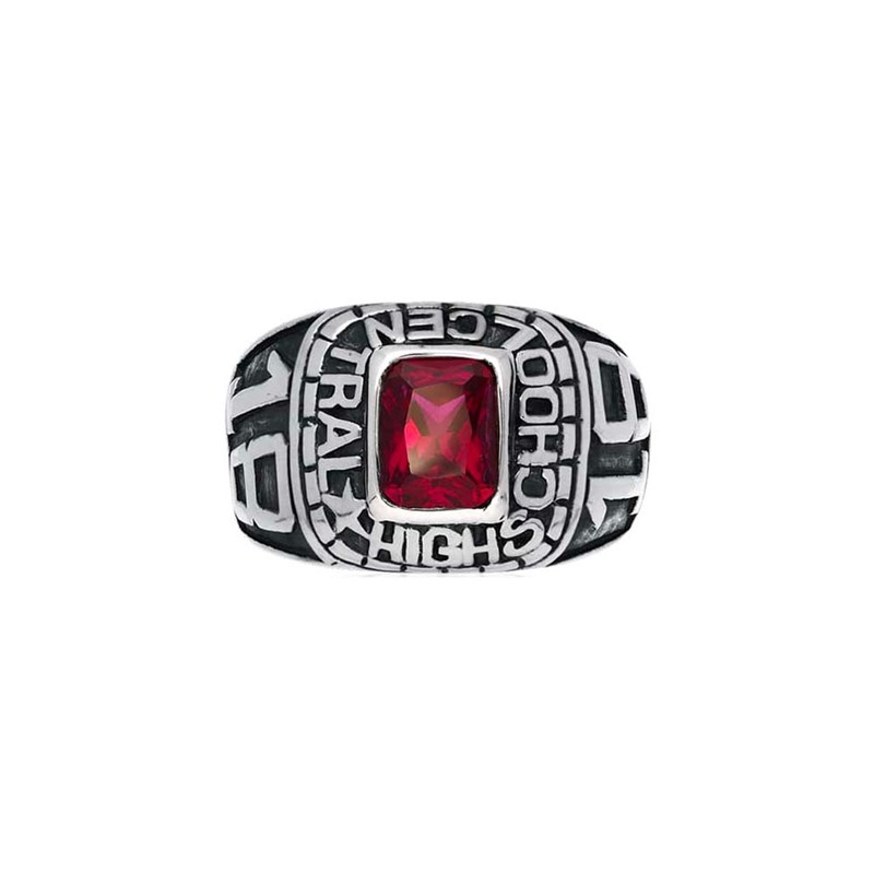 Chevalière Homme Universitaire Pierre Quarzt Rouge Argent