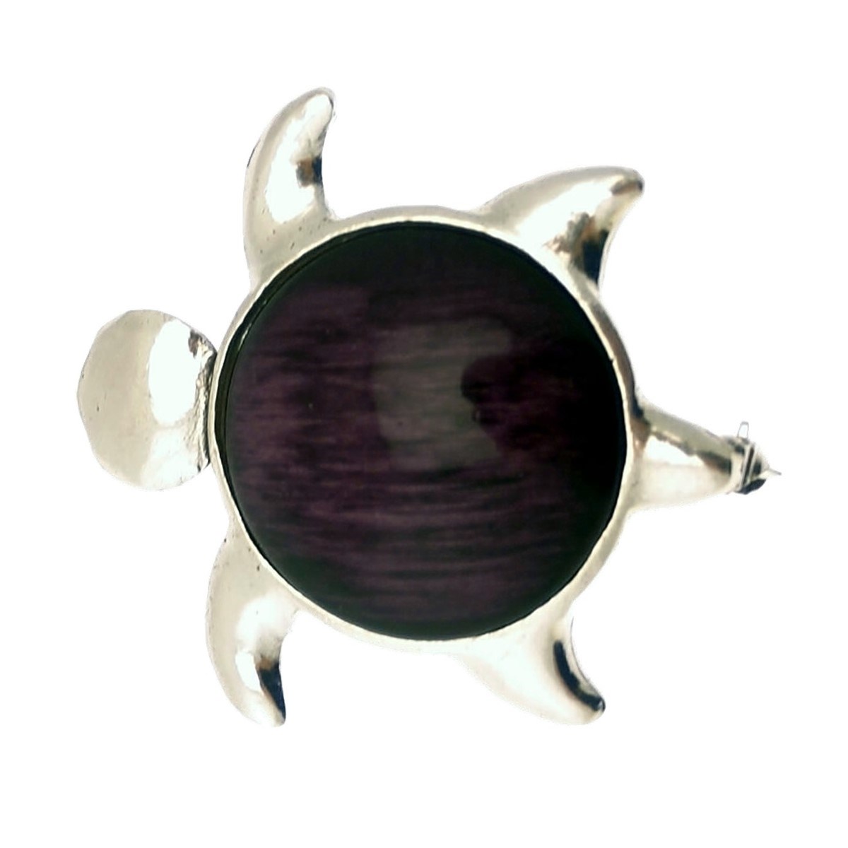 Broche métal argenté tortue pierre couleur collection TURTLE - vue V1