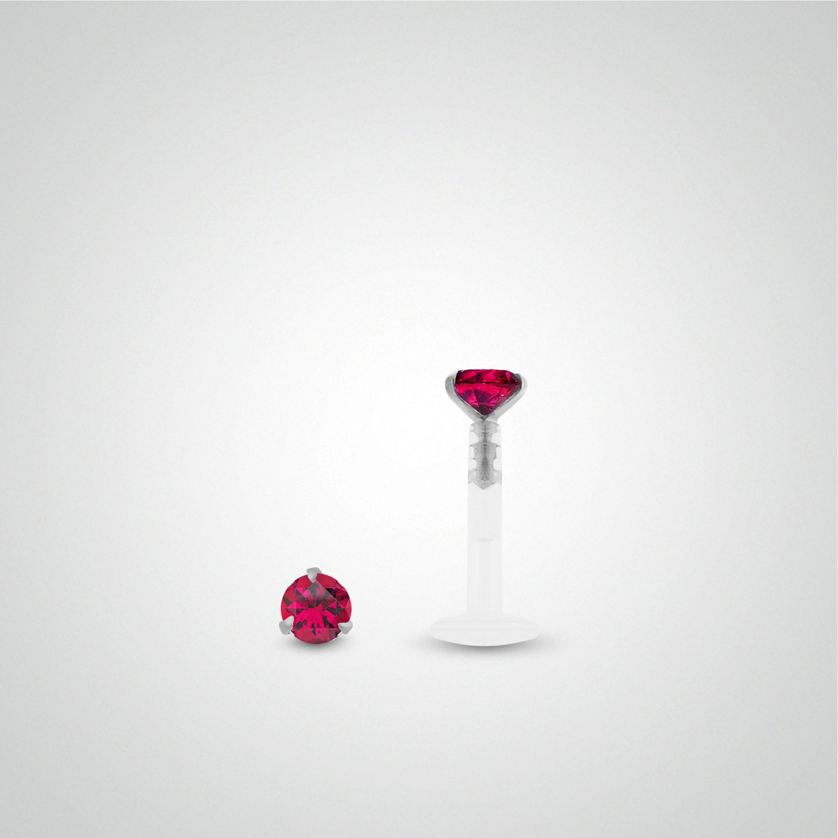 Piercing de labret rubis 0,05 carats en or blanc