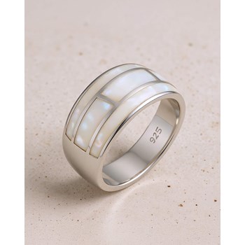 Bague nacre blanche motif damier graphique argent 925 | Collection Yeliana ADEN