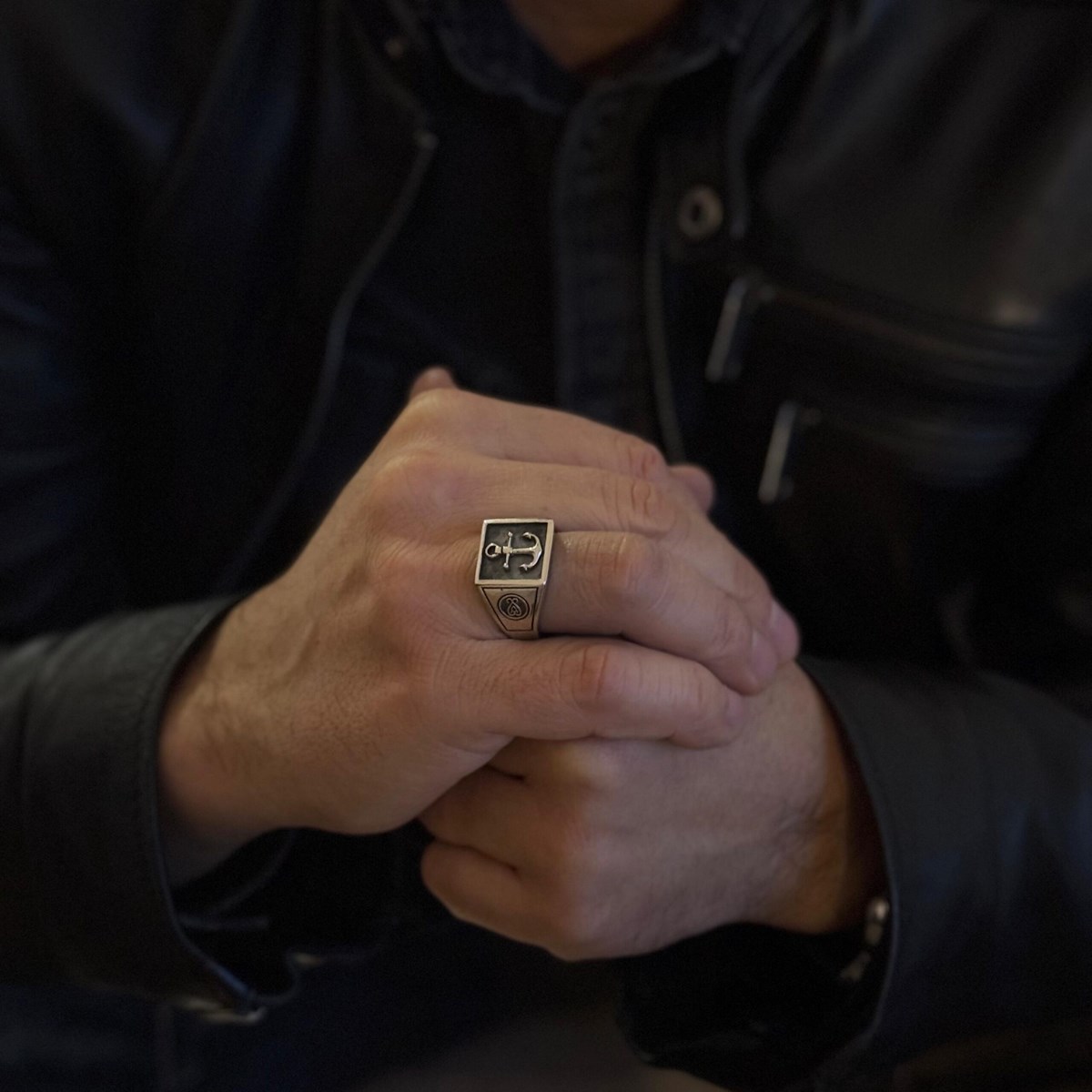 Chevalière Homme Ancre Marine Argent Homme - vue 2