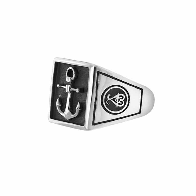 Chevalière Homme Ancre Marine Argent Homme - vue 3