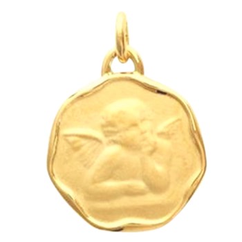 Pendentif médaille ange pour baptême naissance en plaqué or + chaîne octo