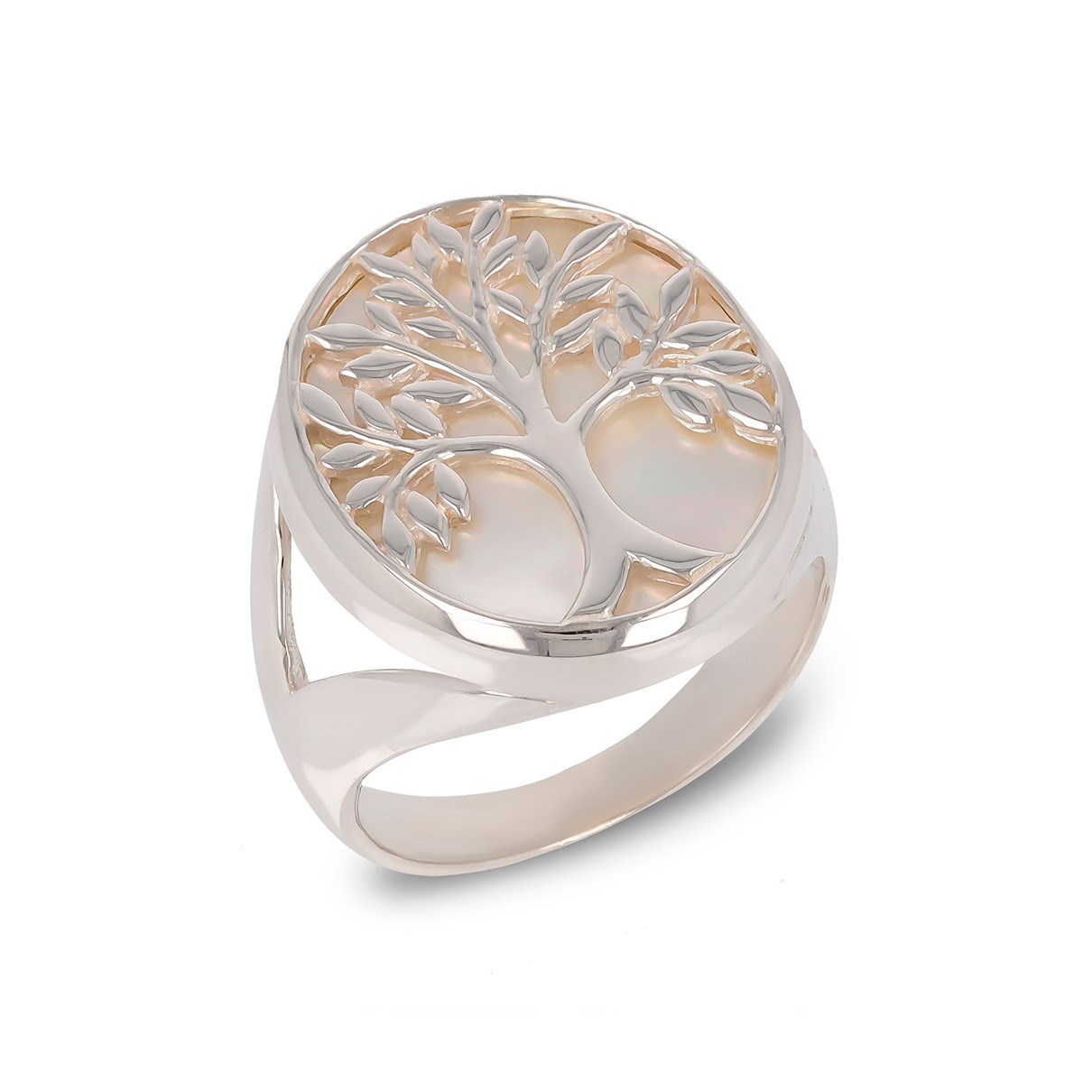 Bague Arbre de Vie en Nacre Blanche et Argent 925 - Une Pièce Unique pour une Personnalité Unique | Aden