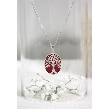 Pendentif Arbre de Vie en Corail avec Sertissage en Argent 925 et Chaîne argent Incluse | Aden