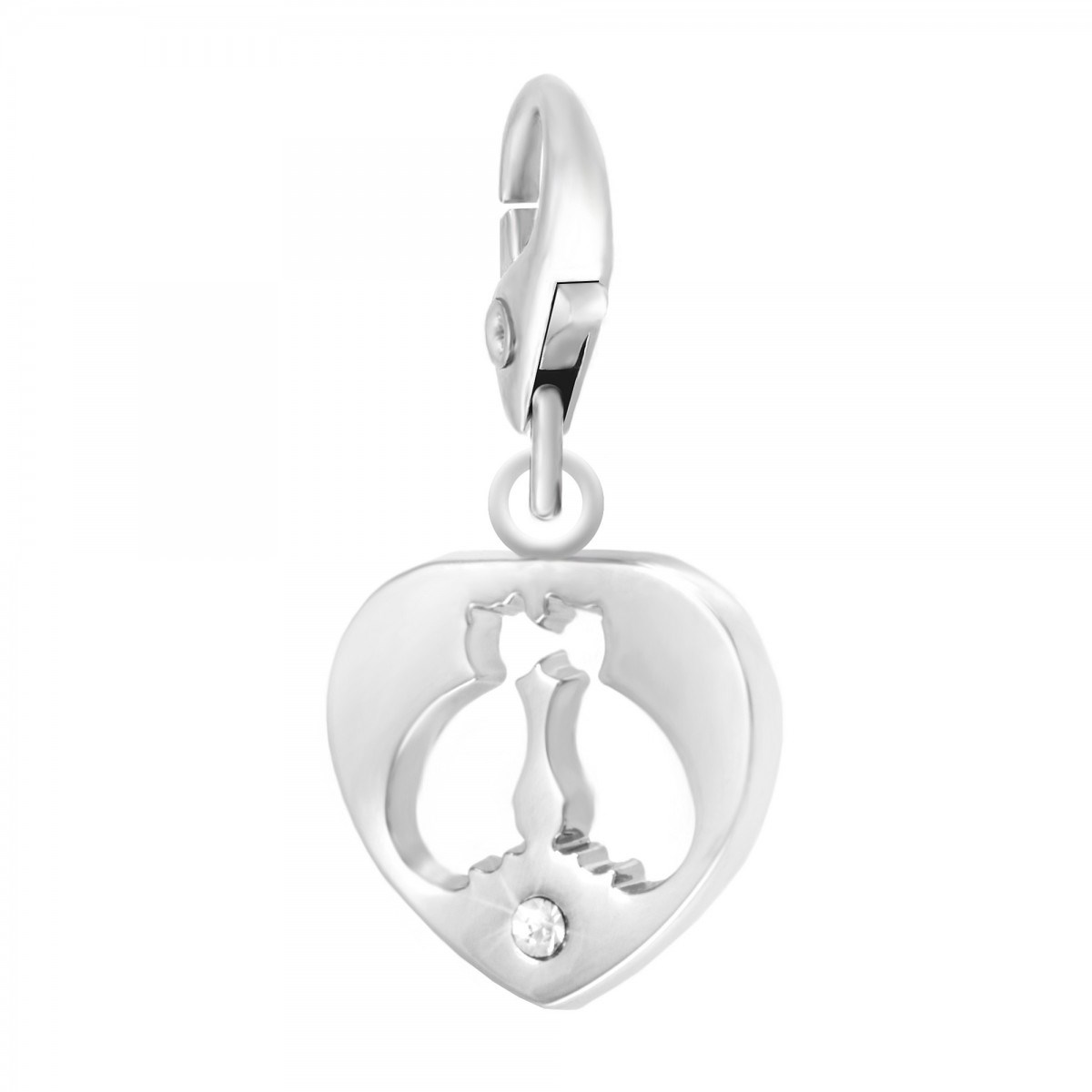 Charm coeur et chats in love SC Crystal orné de Cristaux scintillants