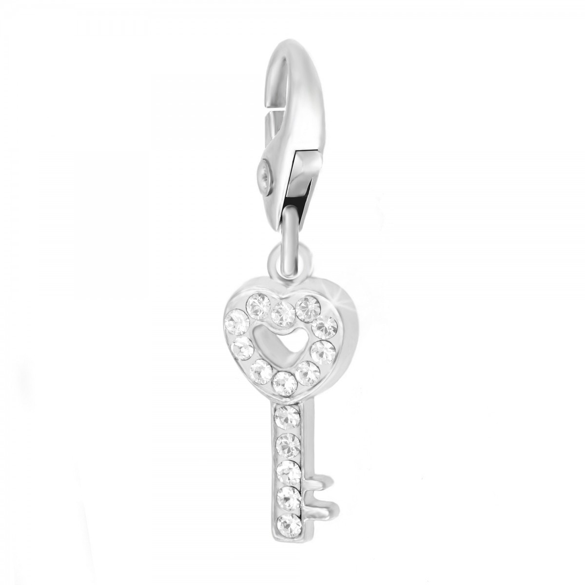 Charm Clé coeur strass SC Crystal orné de Cristaux scintillants