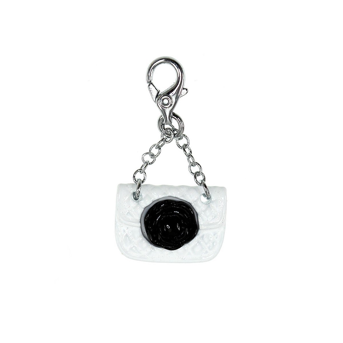 Charm sac blanc et fleur noire SC Crystal