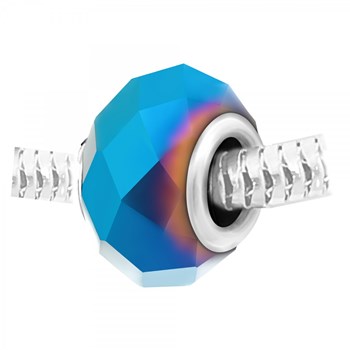 Blue faceted crystal bead and steel SC Crystal Charm