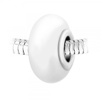 White glass and steel bead charm SC Crystal