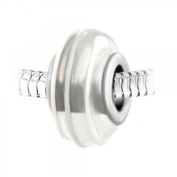 Hand-decorated white glass and SC Crystal steel spiral bead charm