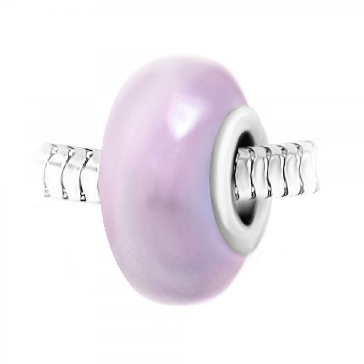 Charm perle verre nacré rose et acier SC Crystal