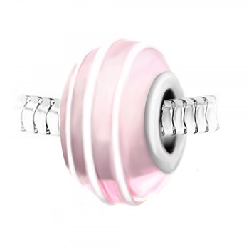 Hand-decorated pink glass spiral bead and SC Crystal steel charm