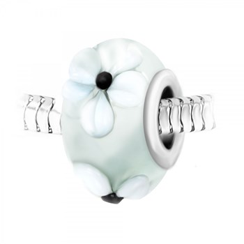 Hand-decorated glass and steel flower bead charm SC Crystal