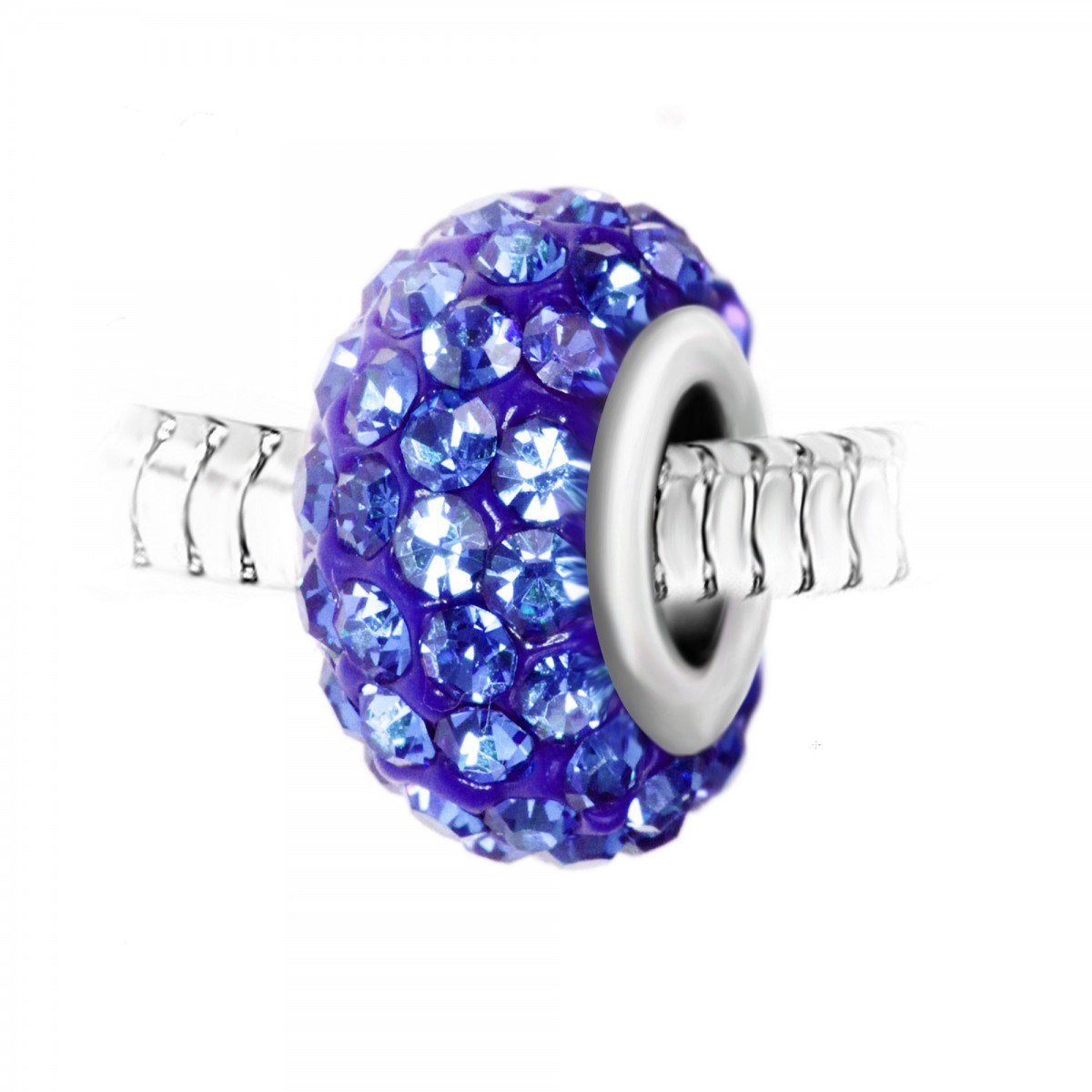 Charm perle pavé de cristaux bleus et acier SC Crystal
