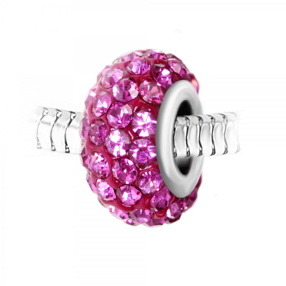Charm perle pavé de cristaux roses et acier SC Crystal