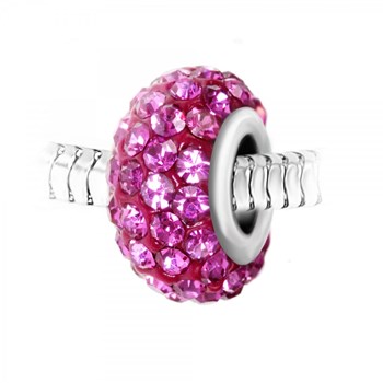 Pearl charm paved with pink crystals and SC Crystal steel