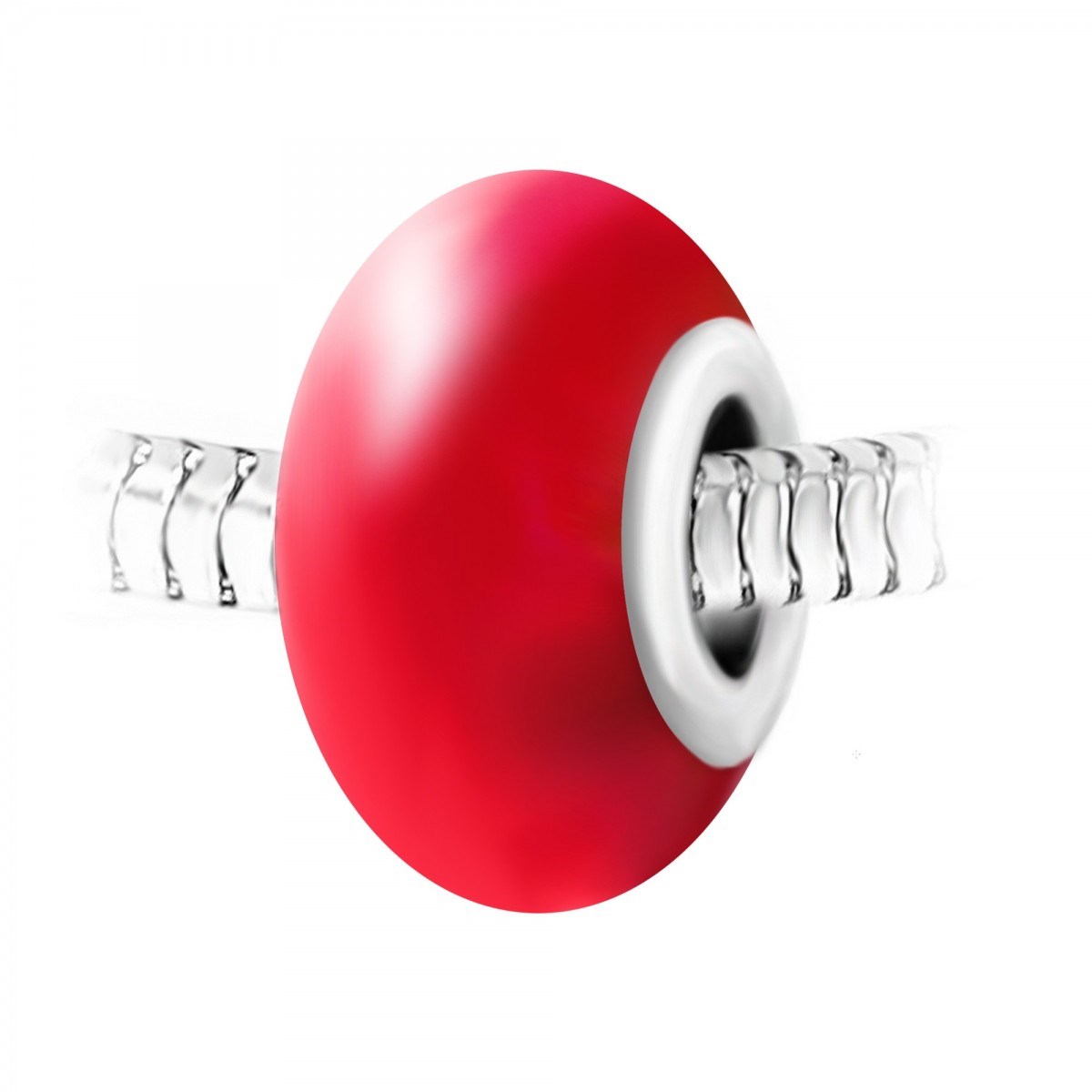 Charm perle verre nacré rouge et acier SC Crystal