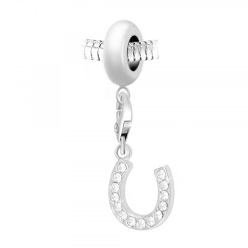 Charm perle SC Crystal en acier avec pendentif fer à cheval orné de Cristaux scintillants