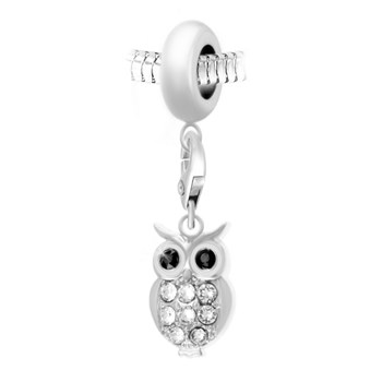 SC Crystal steel bead charm with owl pendant adorned with Swarovski crystals