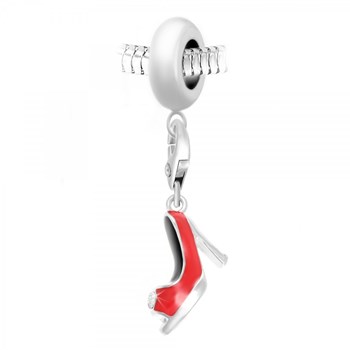 Charm perle SC Crystal en acier avec pendentif chaussure rouge orné de Cristaux scintillants
