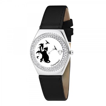 Montre Alysson chat à mouvement tournant SC Crystal ornée de Cristaux scintillants