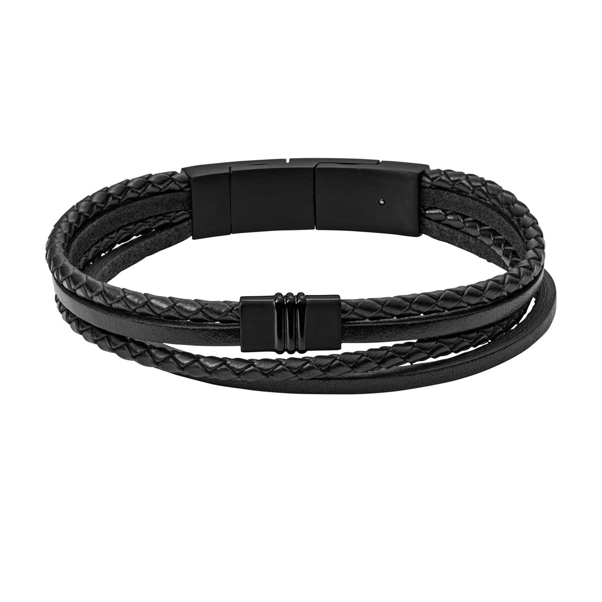 Bracelet Fossil homme cuir noir multi-rangs