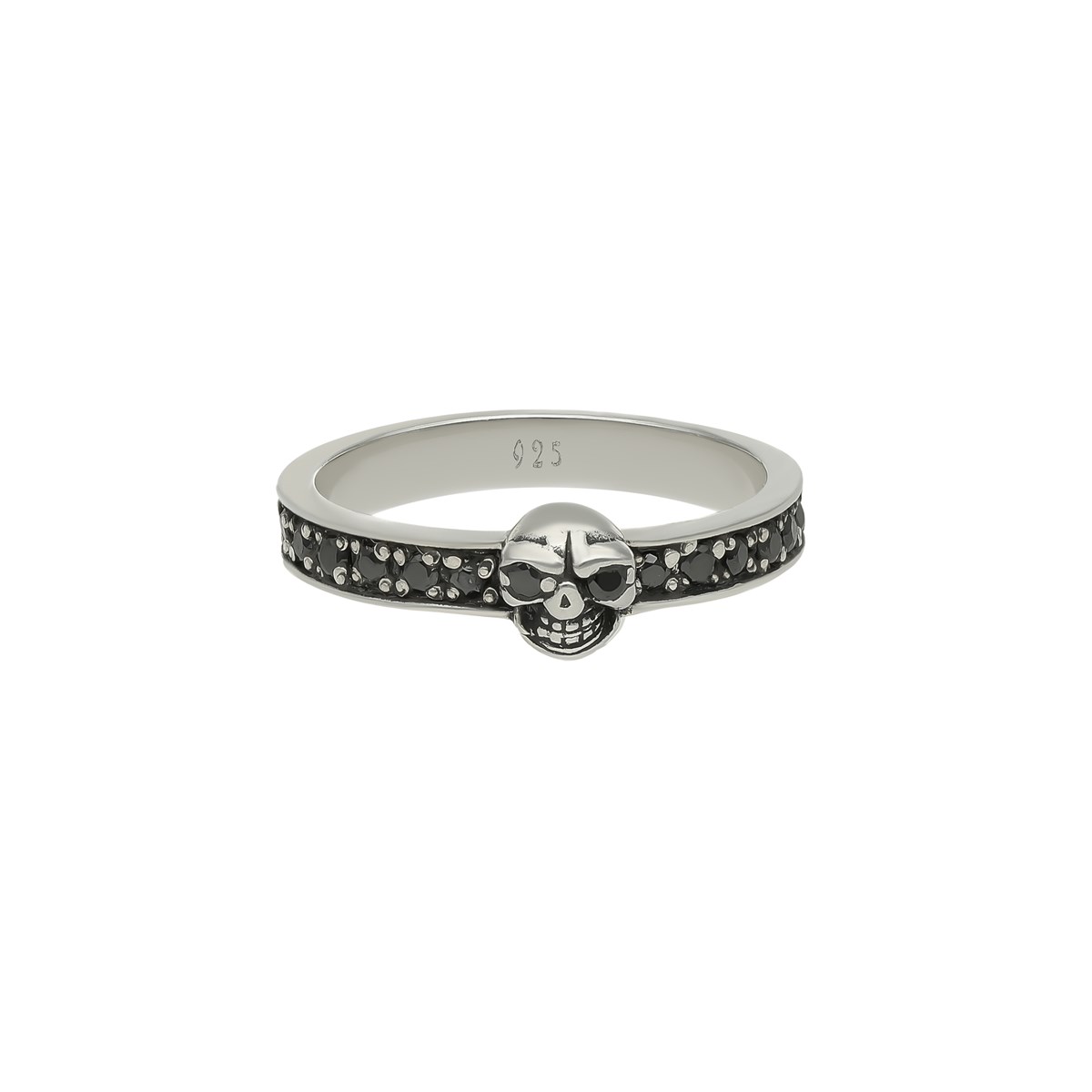 Alliance Tête De Mort Argent Solitaire Pierre De Zirconium Noire