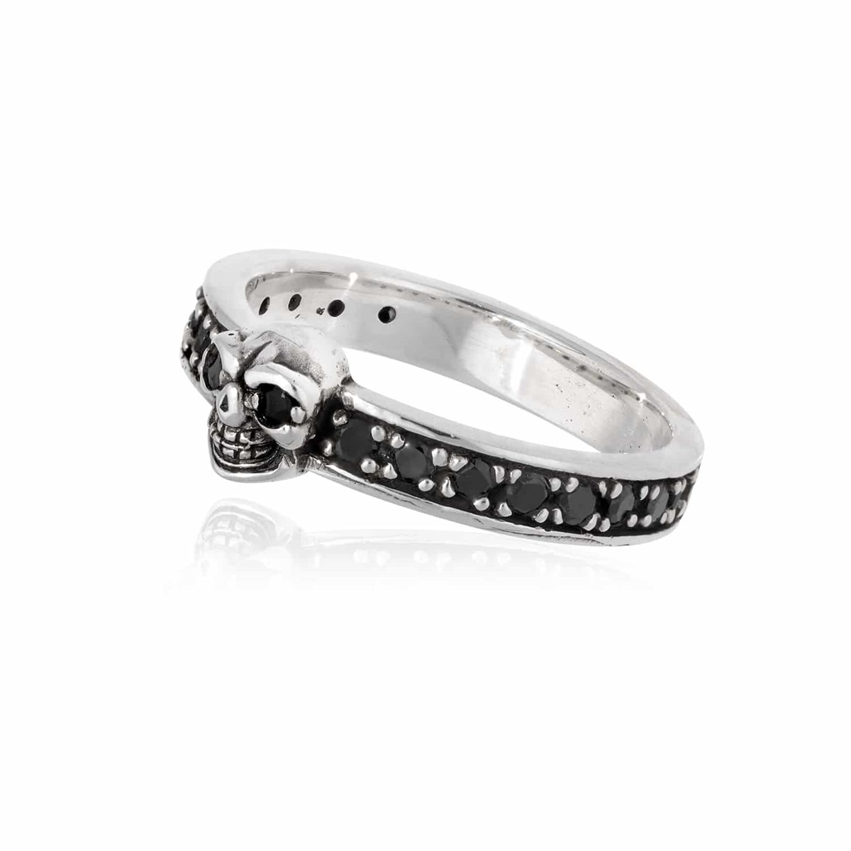 Alliance Tête De Mort Argent Solitaire Pierre De Zirconium Noire - vue 2