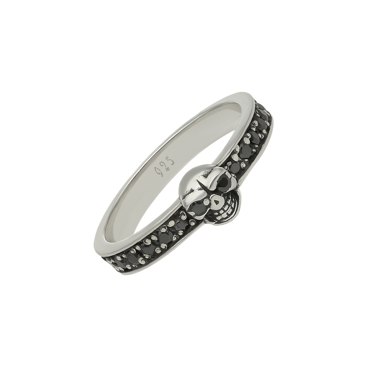 Alliance Tête De Mort Argent Solitaire Pierre De Zirconium Noire - vue 3