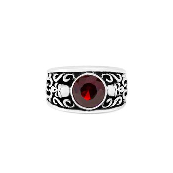 Bague Homme Argent Tête De Mort Quartz Couleur Rubis Solo Skulls