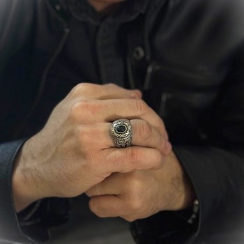 Bague Homme Argent Soleil Ethnique Onyx