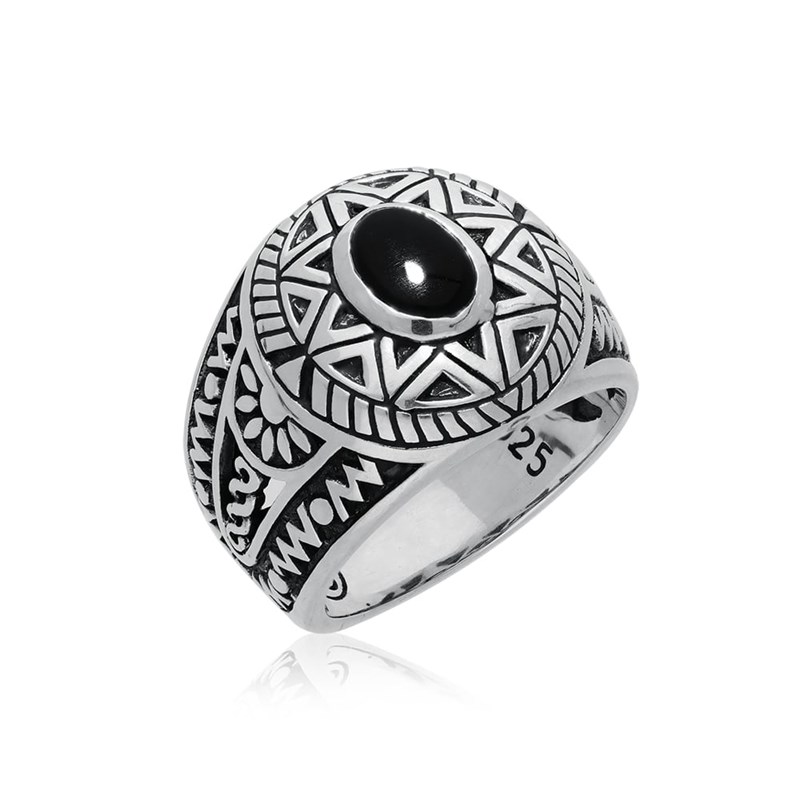 Bague Homme Argent Soleil Ethnique Onyx - vue 3