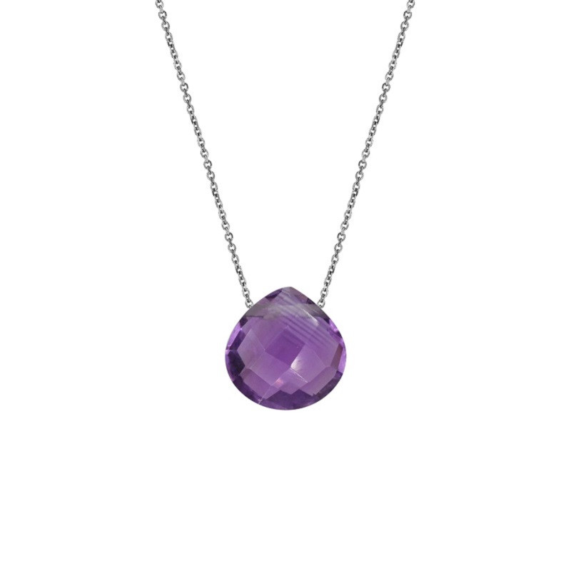 Collier briolette argent améthyste forme coeur
